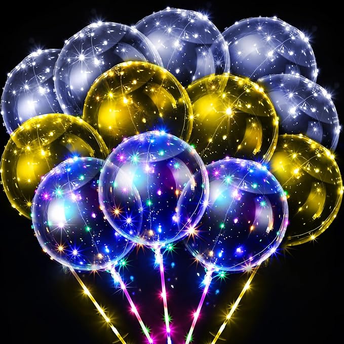 Vinsot 30 Pack LED Bobo Balloons Light Up Balloons Clear Helium Bubble Bobo Glow with String Lights for Parties Birthday W...