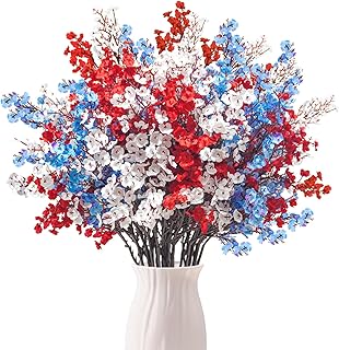 Uieke 30 Pcs 4th of July Artificial Flowers Fake Patriotic Babys Breath Flowers for Independence Day Decor Blue White Red ...
