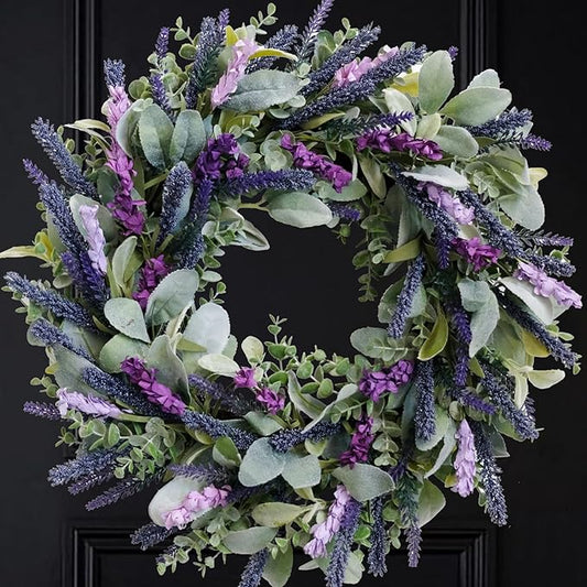 Lavender Wreaths for Front Door, 20 inch Artificial Farmhouse Wreaths for Wall Window Party Wedding Decor Indoor Outdoor S...