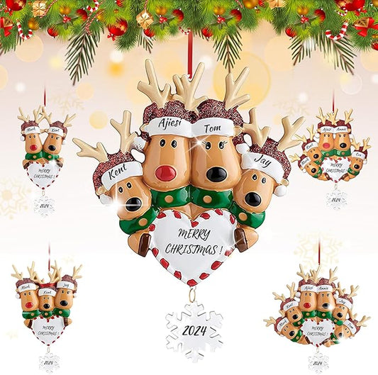 Personalized Heart Reindeer Christmas Ornaments 2025 - Custom Resin Elk Deer Ornament for Christmas Tree, DIY Family Name ...