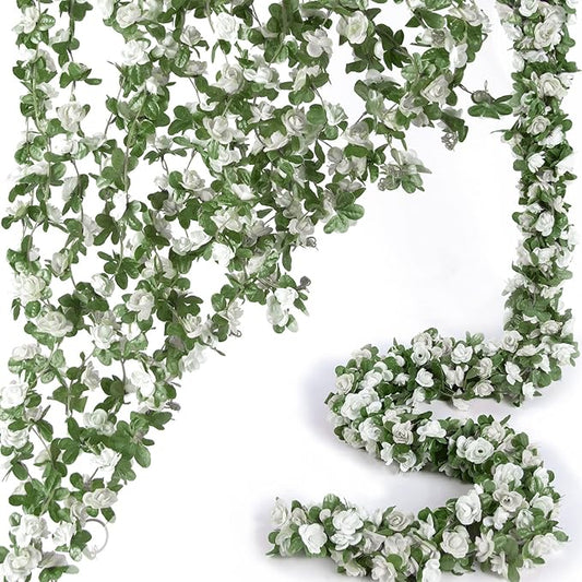 PONKING 8 Pcs x 8.2 ft Flower Garland Artificial Rose Vine Flowers with Green Leaves Hanging Fake Roses Vine for Room Part...