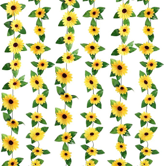 Juinte 6 Pcs Artificial Sunflower Garland Decoration 8.2 FT Large Sunflower Garland Strand Fake Silk Hanging Vines Flowers...