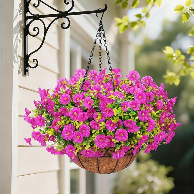 Yastouay Artificial Hanging Flowers for Outdoors, Fake Hanging Plants with Baskets, UV Resistant Hanging Flowers Fake Flow...