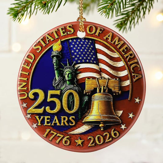 250 Years of America Ornament | Patriotic Christmas Ornament, Christmas Decoration, Hanging Ornaments for Tree | 1776-2026...