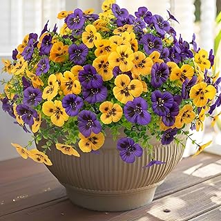 Rowfad 36 Pcs Artificial Fake Pansy Flowers for Outdoor, Faux UV Resistant Silk Pansies Flowers for Outside Planter Front ...