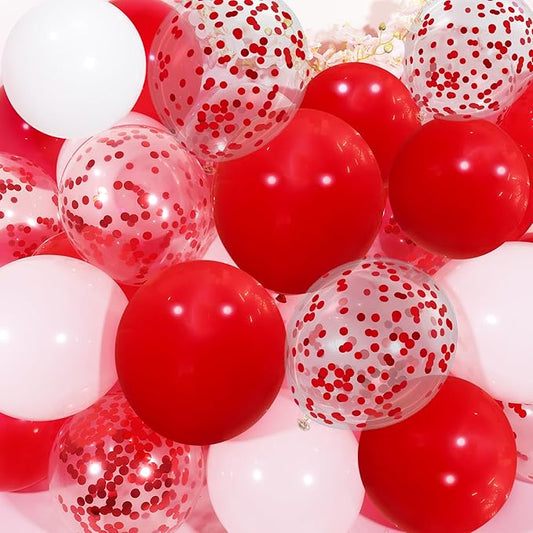 Red Balloons, 50 Pcs 12 In Birthday Party Decorations for Girls, Happy Birthday Decor with Red and White Balloons