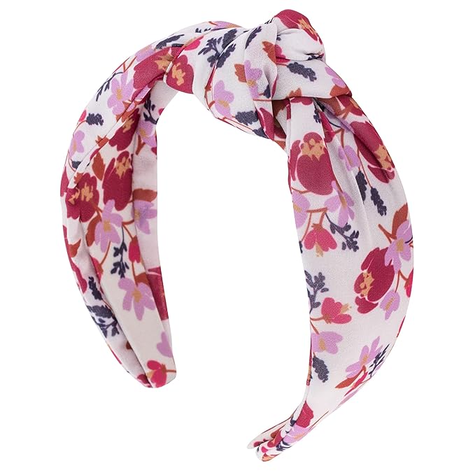Karma Plum Floral Headband for Women - Knot - Fabric Headband and Stretchy Hair Scarf - White/Multicolor