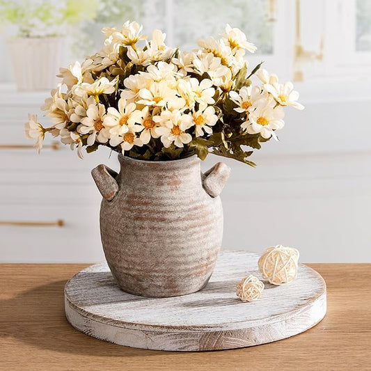 Vanselia Ceramic Flower Vase Home Decor - Farmhouse Table Vases with Handle Living Room Decoration Vintage Decorative Aest...