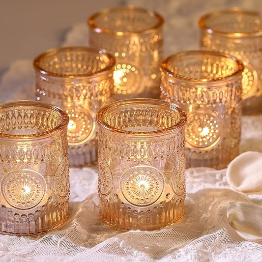 Lanttu Gold Votive Candle Holder Set of 12, Glass Tea Lights Candle Holders for Wedding Table Centerpieces, Birthday Parti...