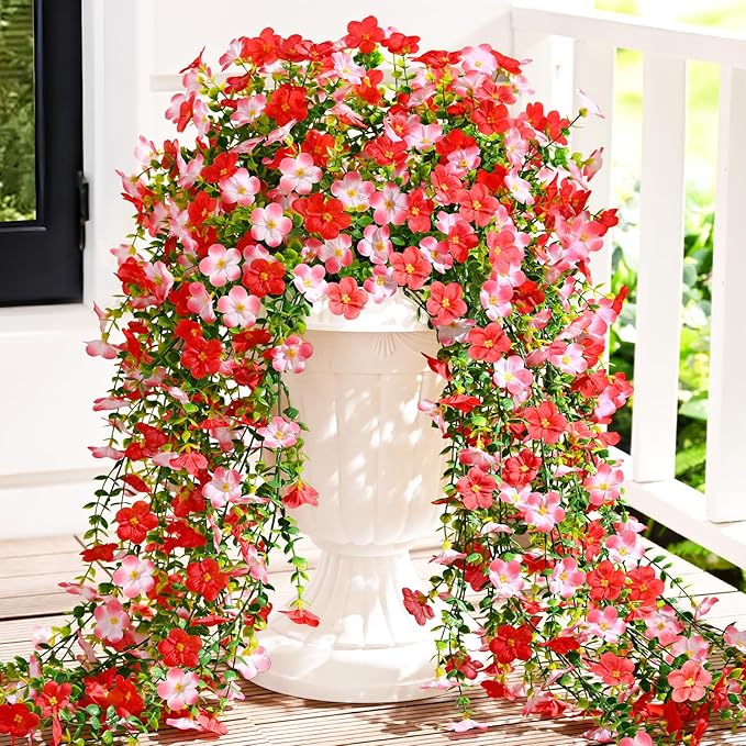 Waipfaru Artificial Hanging Flowers for Outdoors, 4 Pcs Fake Hanging Plants for Outdoor, UV Resistant Silk Faux Violet Flo...