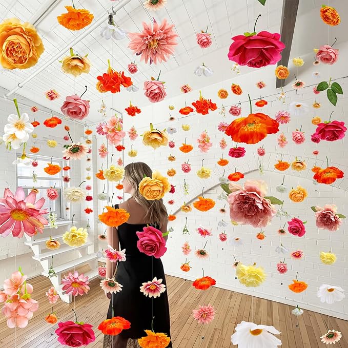 Suncalla 12 Pcs 70.8 ft Flower Garlands Hanging Artificial Wildflower Vine Decor from Ceiling Floating Floral Backdrop Sil...