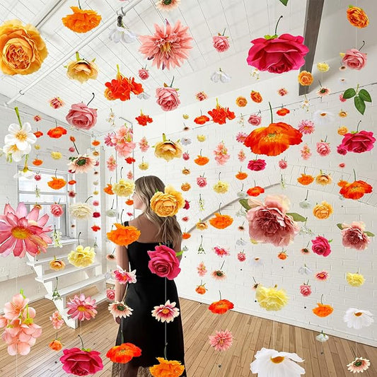 Suncalla 12 Pcs 70.8 ft Flower Garlands Hanging Artificial Wildflower Vine Decor from Ceiling Floating Floral Backdrop Sil...