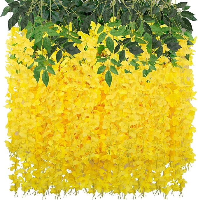 LUZOGA 24 Pack Wisteria Hanging Artificial Flowers Fake Flowers Ratta Hanging Garland Silk Flowers String for Home Garden ...