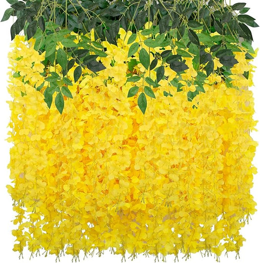 LUZOGA 24 Pack Wisteria Hanging Artificial Flowers Fake Flowers Ratta Hanging Garland Silk Flowers String for Home Garden ...