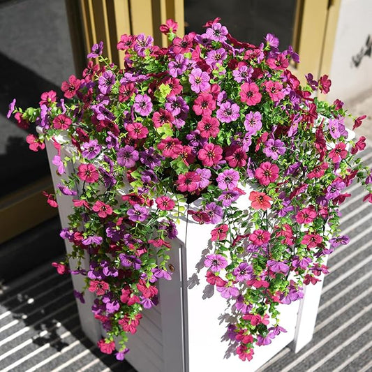 Artificial Hanging Flowers for Outdoors, 2 Pcs Fake Hanging Plant for Spring Summer Decoration, UV Resistant No Fade Faux ...