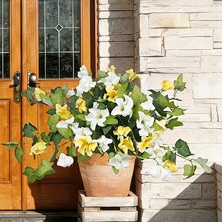 ACRYCS 2 Pcs Artificial Fake Flowers for Outdoors Plants Spring Decoration UV Resistant Faux Petunias Silk Flowers Morning...