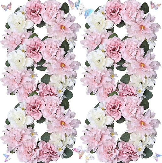 DIYDOFUN Artificial Flower Candle Rings - 6 Inch Inner Rose Floral Wreaths with Butterflies for Wedding Bridal Event Table...