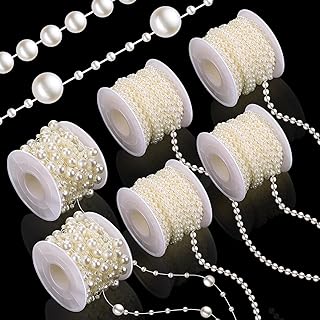 Bonuci 6 Rolls 132 Feet Pearls Garland for Valentine Faux Pearl Beads Strand for Wedding Decor, Include 4 Rolls of 4 mm, 2...