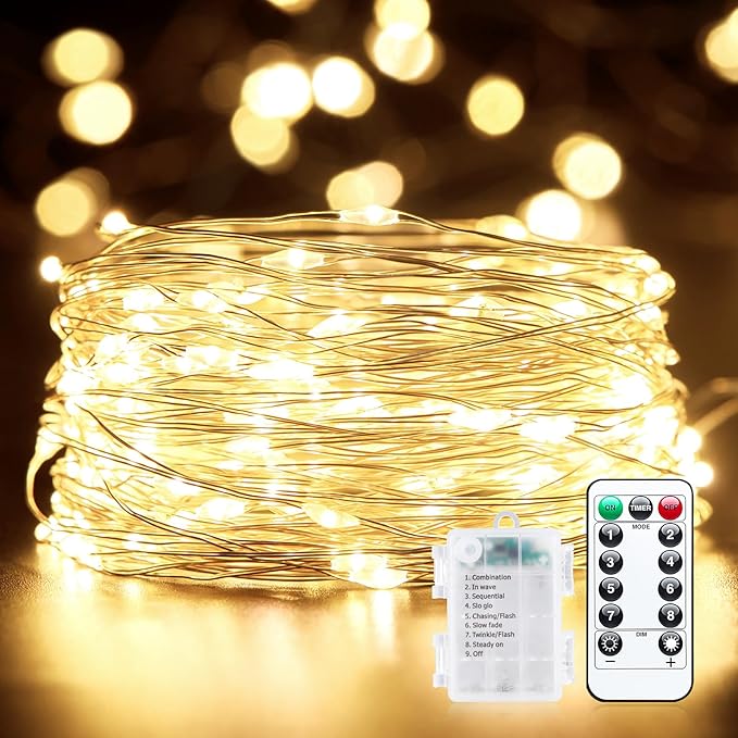 Minetom Fairy Lights Battery Operated with Remote, 33Ft 100 LED Waterproof String Lights Indoor Outdoor, Starry Twinkle Li...