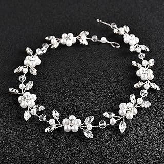 DonLeeving Flower Girl Headpiece Silver Wedding Pearls Rhinestone Headband Princess Hair Accessories for Birthday, Party, ...