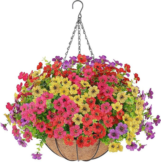 AGIRL Artificial Flowers Hanging Plants in Basket,Artificial Hanging Flowers for Outdoor Indoor Decor,UV Resistant Hanging...