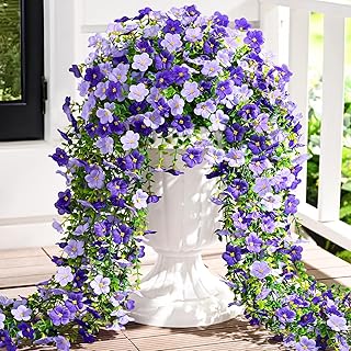 Waipfaru Artificial Hanging Flowers for Outdoors, 4 Pcs Fake Hanging Plants for Outdoor, UV Resistant Silk Faux Violet Flo...