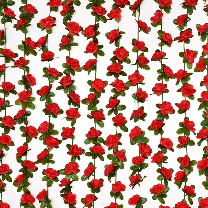 BLEUM CADE 2Pcs 16.4Ft Flower Garland Artificial Rose Vines for Bedroom, Cute Fake Hanging Flower Vines Floral Garland Dec...