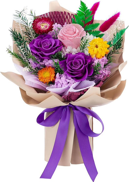 Flomoon Forever Flowers Gifts for Her, Valentines Day Preserved Flowers Bouquet Birthday Gifts for Women, Preserved Roses ...