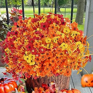 Yastouay Fake Mums - 24 Bundles Faux Mums for Outdoor Planters, Fall Flowers Artificial for Decoration, UV Resistant Artif...