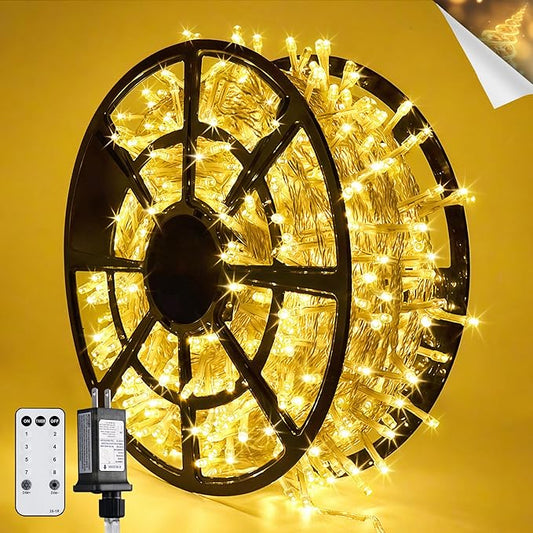 JMEXSUSS 168FT 600 LED Christmas Lights Outdoor Waterproof Clear Wire Indoor String Lights for Outside Warm White Christma...