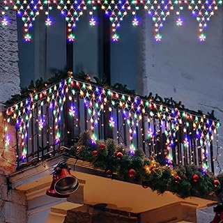 Ramadan Outdoor String Lights Waterproof, 218 LED 13.8FT Star Curtain Fairy Lights with 12 Drops Connectable Clear Wire Ch...