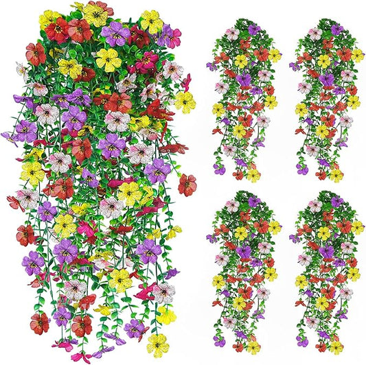 IDEVRE Artificial Hanging Flowers 4 Bundles UV Resistant Fake Flowers for Outdoor Decor Realistic Silk Flower Faux Plants ...