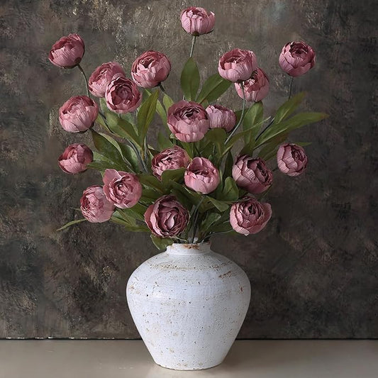 VIERENA 12 Pcs Faux Silk Peony Artificial Flowers for Vase -27", Bulk Fake Peonies Branches with Stems for DIY Bouquet Cen...