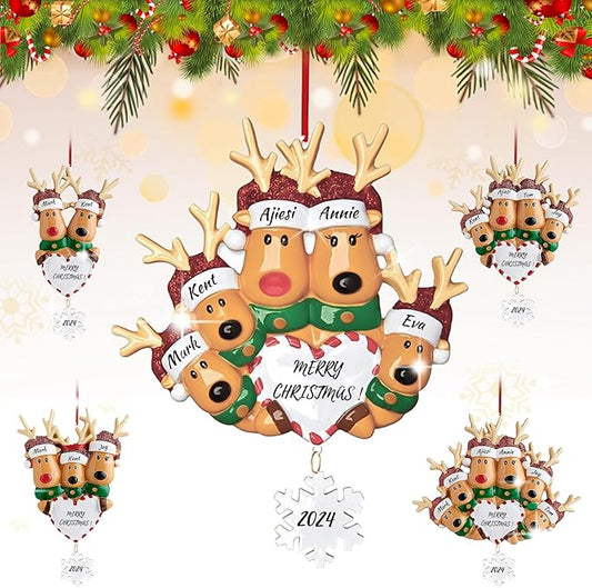 Personalized Heart Reindeer Christmas Ornaments 2025 - Custom Resin Elk Deer Ornament for Christmas Tree, DIY Family Name ...