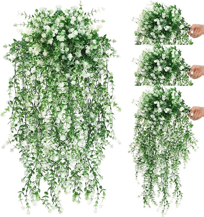 Suncalla 3 Pcs Artificial Hanging Flowers for Outdoors Fake Hanging Plant Faux Green Vine Spring Summer Decoration UV Resi...