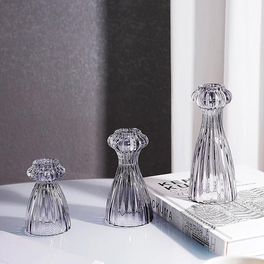 Lysenn Glass Candle Stick Holder Set of 3 – Premium Taper Candle Holders for Romantic Ambiance - Candle Sticks Holder Deco...