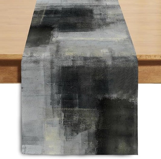 Winotic Black Grey Watercolor Table Runner 72 Inches Long, Art Abstract Modern Table Runners for Seasonal Decor Party Kitc...