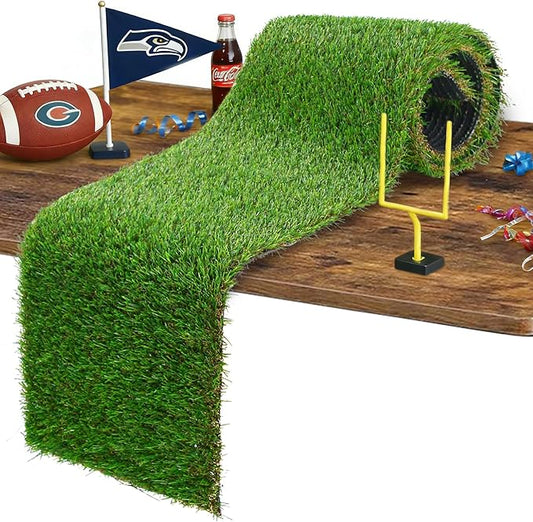 GLOBREEN Artificial Grass Table Runners 48 Inches - Green Faux Grass Turf Table Runner for Golf Football Party Decorations...