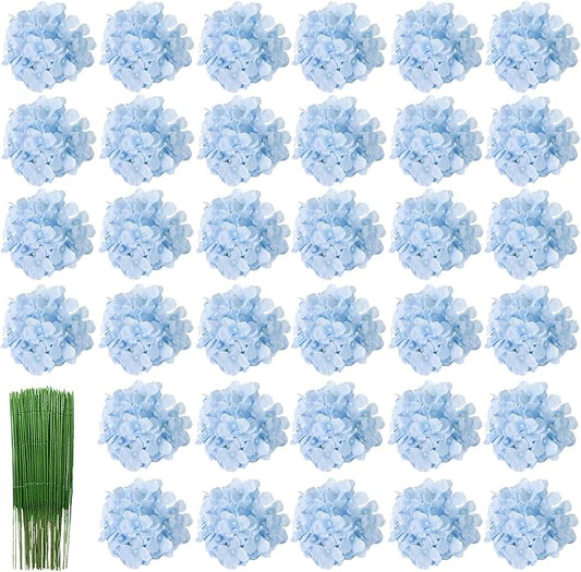 HinyoCo 34 Pcs Silk Hydrangea Flowers Artificial Flowers 7 Inch Hydrangea Head with Stem, Used for Home Wedding Party Deco...