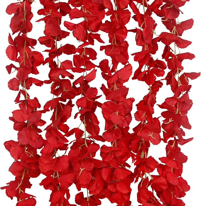 ACRYCS 6 Pcs Wisteria Flower Garlands Red Artificial Wisteria Hanging Flowers 6.7 Feet Silk Flowers Vines Hydrangea Garlan...
