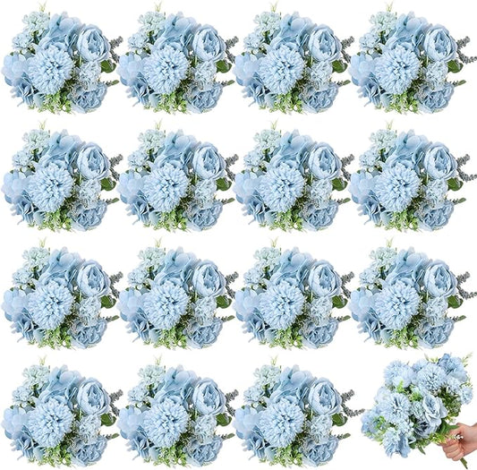 Lyrow 16 Pcs Peony Artificial Flowers Fake Silk Hydrangea Bouquet Elegant Peony Flowers for Wedding Decoration Faux Realis...