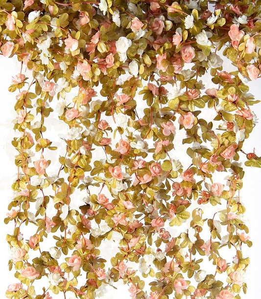 PONKING 6 Pcs x 8.2 ft Flower Garland Artificial Rose Vine Flowers with Green Leaves Hanging Fake Roses Vine for Room Part...