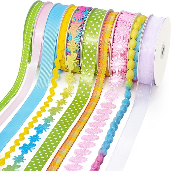 LaRibbons Pastel Ribbons for Crafts 10 Rolls Assorted Ribbon for Gift Wrapping, Hair Bows, DIY Crafts, Home Decor 46 Yards