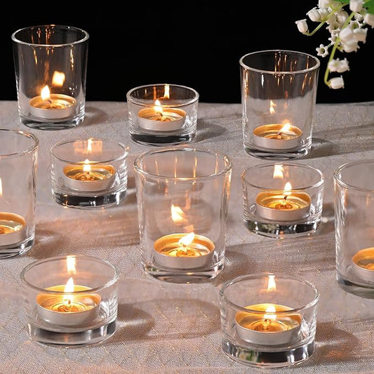 NITIME 12pcs Assorted Votive Candle Holders, Clear Glass Candle Holder for Floating Candles, Tealight Candle Holder for Ta...