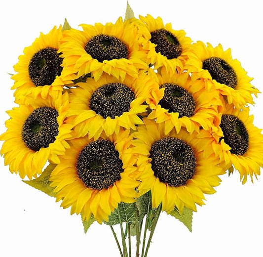 Mutcolor 10 Pcs Sunflowers Artificial Flowers with Long Stems Silk Fake Large Sunflowers Bouquet Faux Sunflower Arrangemen...