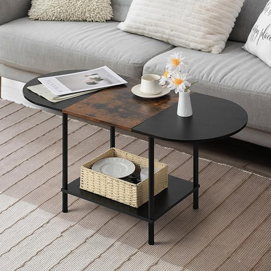 Coffee Tables for Living Room,2-Tier Small Oval Center Table Industrial Modern Style Coffee Tables with Storage Shelf and ...