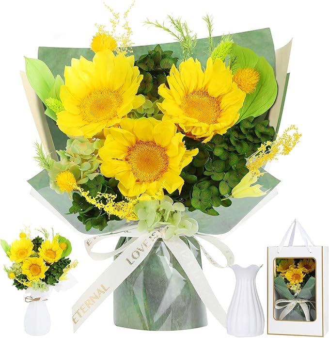 Forever Flowers for Delivery, Preserved Flowers Fresh Sunflower Bouquet, Sophisticated Packaging Preserved Flower Bouquet ...
