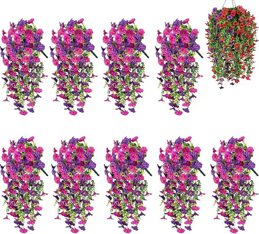 9PCS Artificial Morning Glory Vine with Eucalyptus – 30" Hanging Fake Flowers for Outdoor Decor, UV Resistant Silk Garland...