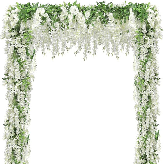 Findosom Wisteria Artificial Flowers Garland, 5Pcs Total 36FT White Wisteria Hanging Flowers, Flower Garland Decorations f...