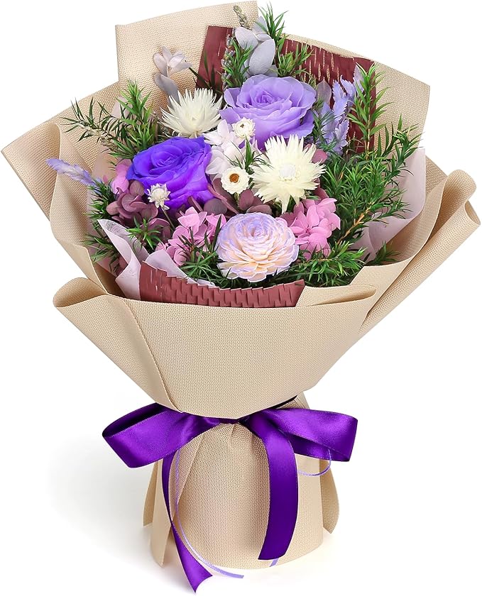 Bloom's Diary Preserved Flowers Bouquet, Flowers for Delivery Prime, Birthday Gifts for Women, Wife, Mother, Her (Purple)